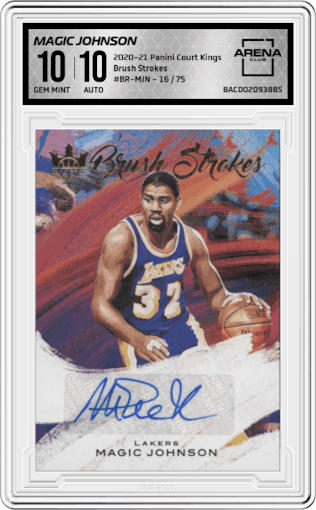 Magic Johnson from the 2020-21 Panini Court Kings set graded by Arena Club and given an overall grade of 10.