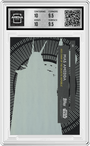 Mas Amedda from the 2015 Topps Star Wars High Tek set featuring a Printing Proofs parallel graded by Arena Club and given an overall grade of 10.