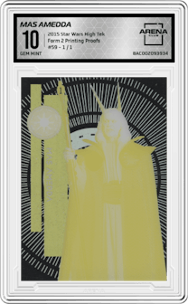 Mas Amedda from the 2015 Topps Star Wars High Tek set featuring a Printing Proofs parallel graded by Arena Club and given an overall grade of 10.