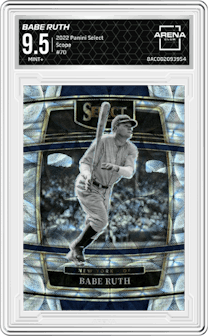 Babe Ruth from the 2022 Panini Select set featuring a Scope parallel graded by Arena Club and given an overall grade of 9.5.