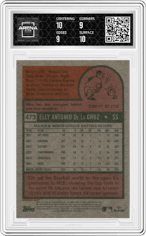 Elly De La Cruz from the 2024 Topps Heritage set graded by Arena Club and given an overall grade of 9.5.