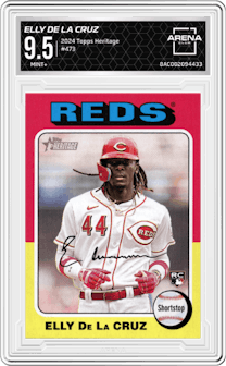 Elly De La Cruz from the 2024 Topps Heritage set graded by Arena Club and given an overall grade of 9.5.