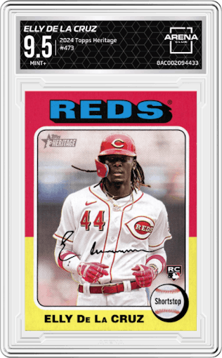 Elly De La Cruz from the 2024 Topps Heritage set graded by Arena Club and given an overall grade of 9.5.