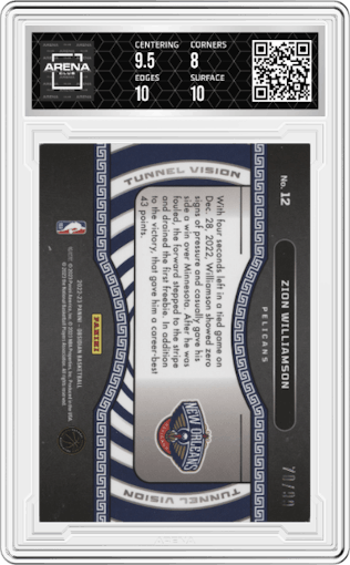 Zion Williamson from the 2022-23 Panini Obsidian set graded by Arena Club and given an overall grade of 8.5.