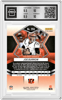 Joe Burrow from the 2022 Panini Mosaic set featuring a Genesis parallel graded by Arena Club and given an overall grade of 10.