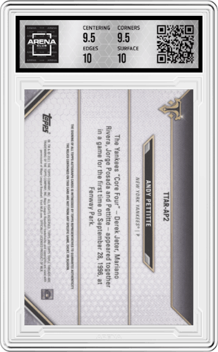 Andy Pettitte from the 2021 Topps Triple Threads set graded by Arena Club and given an overall grade of 10.