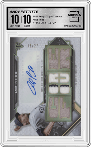 Andy Pettitte from the 2021 Topps Triple Threads set graded by Arena Club and given an overall grade of 10.