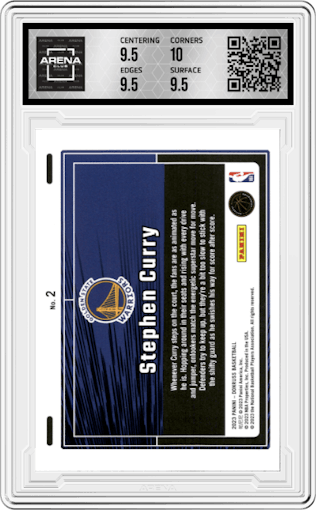 Stephen Curry from the 2023-24 Panini Donruss set graded by Arena Club and given an overall grade of 10.