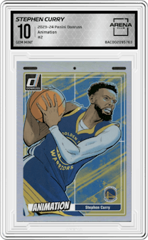 Stephen Curry from the 2023-24 Panini Donruss set graded by Arena Club and given an overall grade of 10.