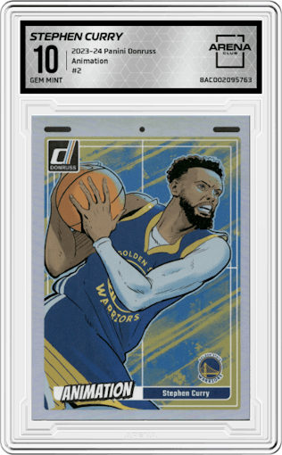 Stephen Curry from the 2023-24 Panini Donruss set graded by Arena Club and given an overall grade of 10.