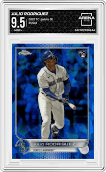 Julio Rodriguez from the 2022 Topps Chrome Update Sapphire Edition  set graded by Arena Club and given an overall grade of 9.5.