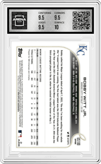 Bobby Witt Jr. from the 2022 Topps Chrome Update Sapphire Edition  set graded by Arena Club and given an overall grade of 10.