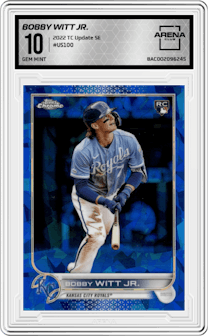 Bobby Witt Jr. from the 2022 Topps Chrome Update Sapphire Edition  set graded by Arena Club and given an overall grade of 10.