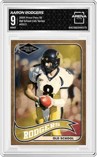 Aaron Rodgers from the 2005 Press Pass SE set graded by Arena Club and given an overall grade of 9.
