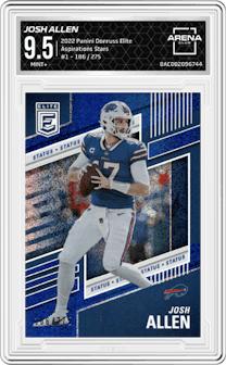 Josh Allen from the 2022 Panini Donruss Elite set featuring a Aspirations Stars parallel graded by Arena Club and given an overall grade of 9.5.