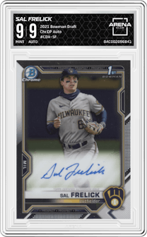 Sal Frelick from the 2021 Bowman Draft set graded by Arena Club and given an overall grade of 9.