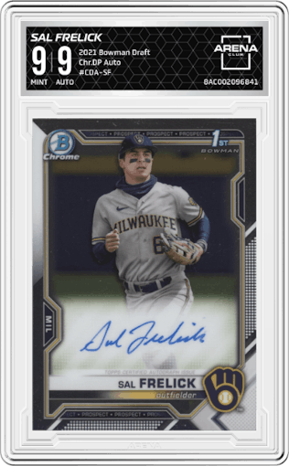 Sal Frelick from the 2021 Bowman Draft set graded by Arena Club and given an overall grade of 9.