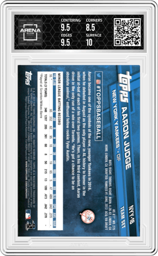 Aaron Judge from the 2017 Topps Team Set set graded by Arena Club and given an overall grade of 9.