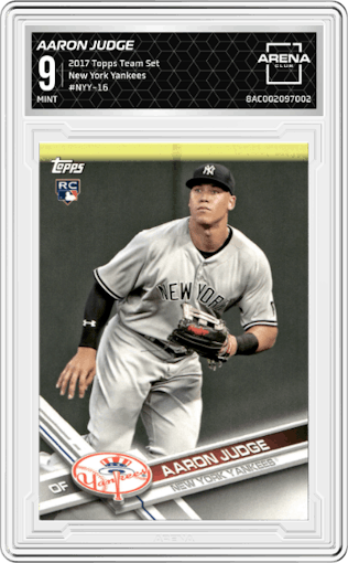 Aaron Judge from the 2017 Topps Team Set set graded by Arena Club and given an overall grade of 9.