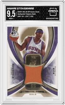Amare Stoudemire from the 2005-06 Upper Deck SP Game Used set featuring a Gold parallel graded by Arena Club and given an overall grade of 9.5.