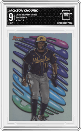 Jackson Chourio from the 2023 Bowman's Best set graded by Arena Club and given an overall grade of 9.