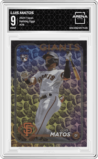 Luis Matos from the 2024 Topps  set featuring a Holiday Eggs parallel graded by Arena Club and given an overall grade of 9.