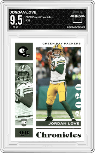 Jordan Love from the 2020 Panini Chronicles set graded by Arena Club and given an overall grade of 9.5.