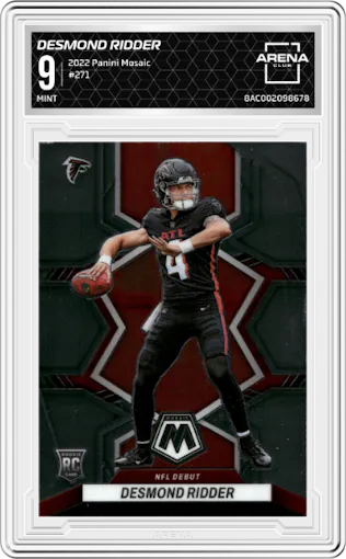 Desmond Ridder from the 2022 Panini Mosaic set graded by Arena Club and given an overall grade of 9.