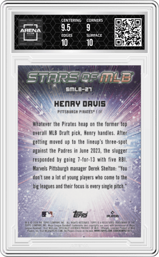 Henry Davis from the 2024 Topps  set graded by Arena Club and given an overall grade of 9.5.