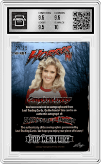 Kimberly Beck from the 2024 Leaf Metal Pop Century set featuring a Silver Prismatic parallel graded by Arena Club and given an overall grade of 10.