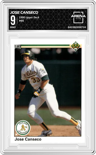 Jose Canseco from the 1990 Upper Deck set graded by Arena Club and given an overall grade of 9.