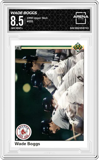 Wade Boggs from the 1990 Upper Deck set graded by Arena Club and given an overall grade of 8.5.