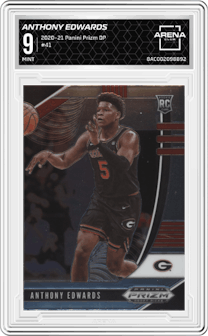 Anthony Edwards from the 2020-21 Panini Prizm Draft Picks set graded by Arena Club and given an overall grade of 9.