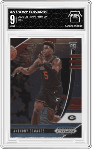Anthony Edwards from the 2020-21 Panini Prizm Draft Picks set graded by Arena Club and given an overall grade of 9.