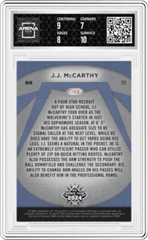  J.J. McCarthy from the 2024 SAGE Hit set graded by Arena Club and given an overall grade of 7.5.
