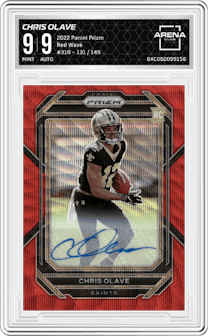 Chris Olave from the 2022 Panini Prizm set featuring a Red Wave parallel graded by Arena Club and given an overall grade of 9.