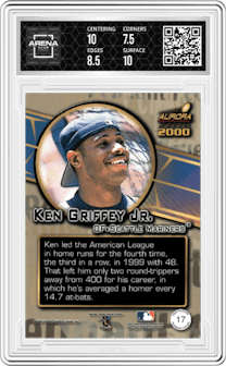 Ken Griffey Jr. from the 2000 Pacific Aurora set graded by Arena Club and given an overall grade of 8.
