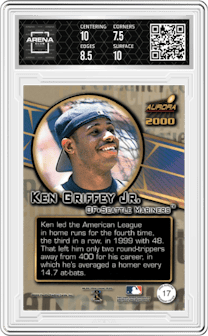 Ken Griffey Jr. from the 2000 Pacific Aurora set graded by Arena Club and given an overall grade of 8.