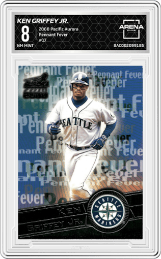 Ken Griffey Jr. from the 2000 Pacific Aurora set graded by Arena Club and given an overall grade of 8.