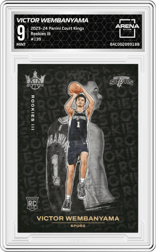 Victor Wembanyama from the 2023-24 Panini Court Kings set graded by Arena Club and given an overall grade of 9.