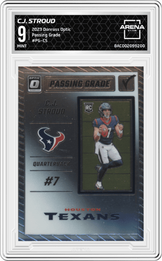 C.J. Stroud from the 2023 Donruss Optic set graded by Arena Club and given an overall grade of 9.