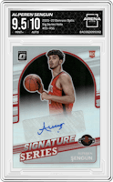 Alperen Sengun from the 2021-22 Panini Donruss Optic set featuring a Holo parallel graded by Arena Club and given an overall grade of 9.5.