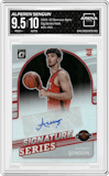 Alperen Sengun from the 2021-22 Panini Donruss Optic set featuring a Holo parallel graded by Arena Club and given an overall grade of 9.5.