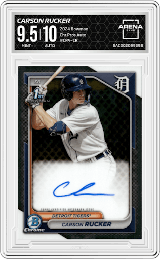 Carson Rucker from the 2024 Bowman set graded by Arena Club and given an overall grade of 9.5.