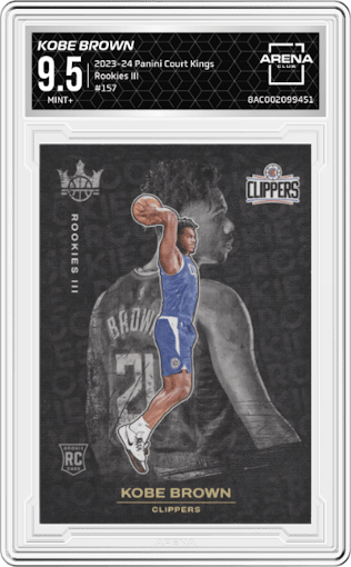 Kobe Brown from the 2023-24 Panini Court Kings set graded by Arena Club and given an overall grade of 9.5.