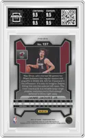 Jaime Jaquez Jr. from the 2023-24 Panini Prizm set featuring a Ruby Wave parallel graded by Arena Club and given an overall grade of 9.5.