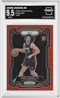 Jaime Jaquez Jr. from the 2023-24 Panini Prizm set featuring a Ruby Wave parallel graded by Arena Club and given an overall grade of 9.5.