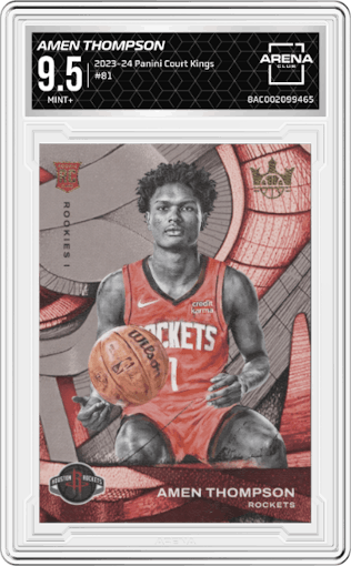 Amen Thompson from the 2023-24 Panini Court Kings set graded by Arena Club and given an overall grade of 9.5.