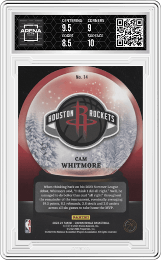 Cam Whitmore  from the 2023-24 Panini Crown Royale  set graded by Arena Club and given an overall grade of 9.