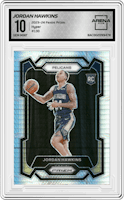 Jordan Hawkins from the 2023-24 Panini Prizm set featuring a Hyper Prizm parallel graded by Arena Club and given an overall grade of 10.